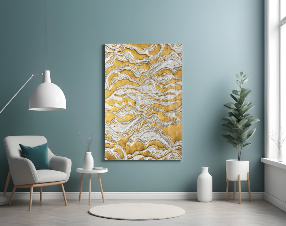 Golden Waves artwork styled in a hotel-styled lounge