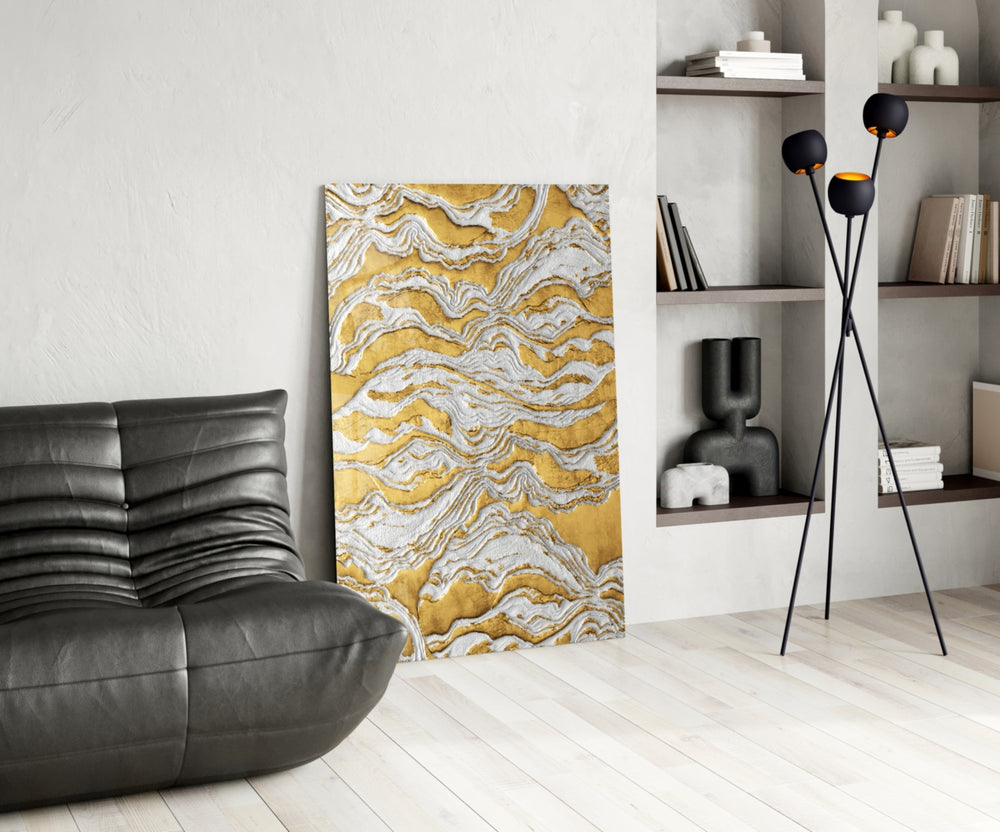 Cinematic abstract print bringing luxe edge to a hallway