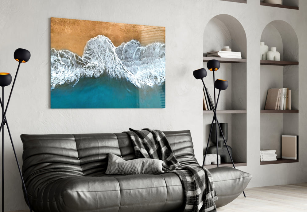 Waves artwork styled in a study interior
