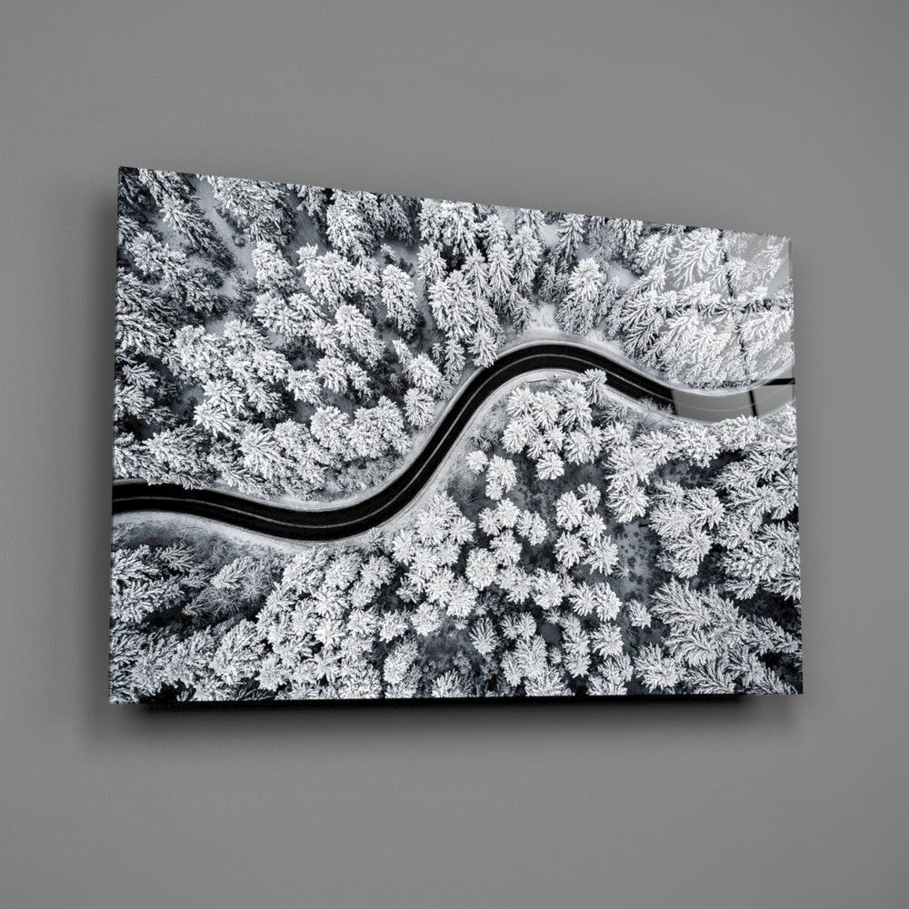 Aerial landscape panel anchoring a study wall
