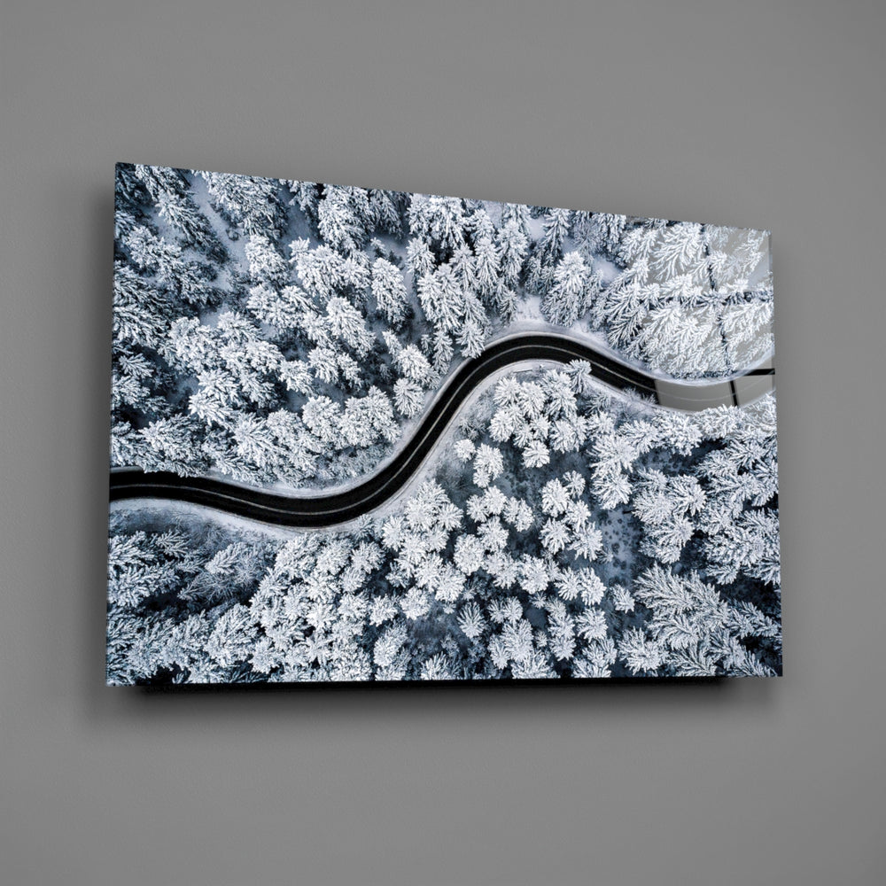 Aerial landscape panel anchoring a study wall