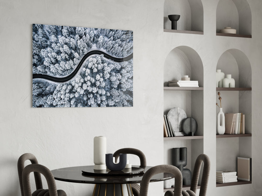 Cinematic landscape print bringing winter twilight to a hallway