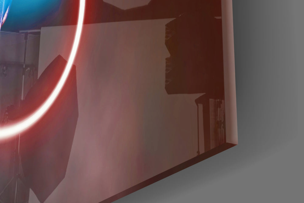 Cinematic artwork in a fashion-themed lounge interior