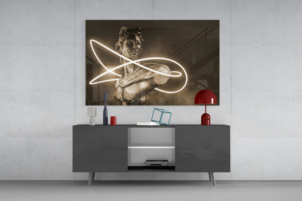 Abstract Art glass wall art catching light to reveal its painted vintage halo