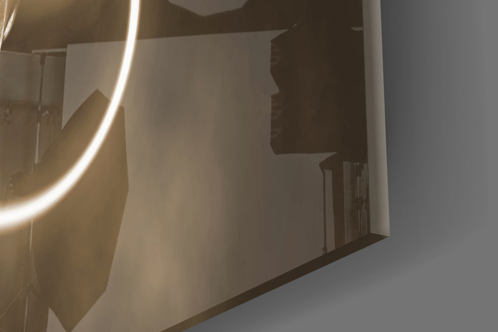Cinematic artwork in a fashion-themed lounge interior