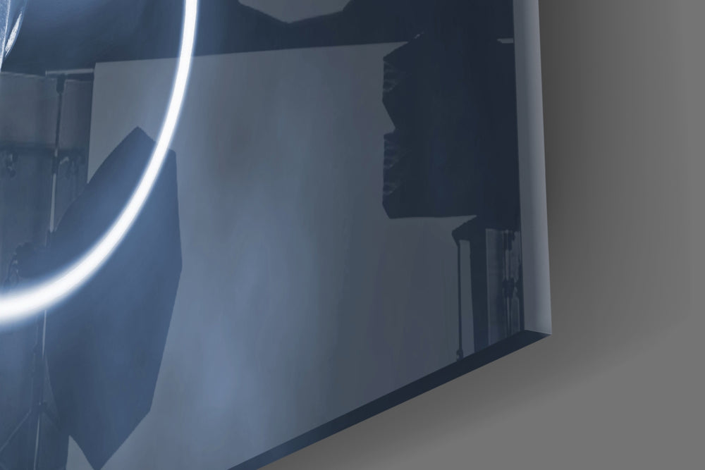 Cinematic artwork in a fashion-themed lounge interior