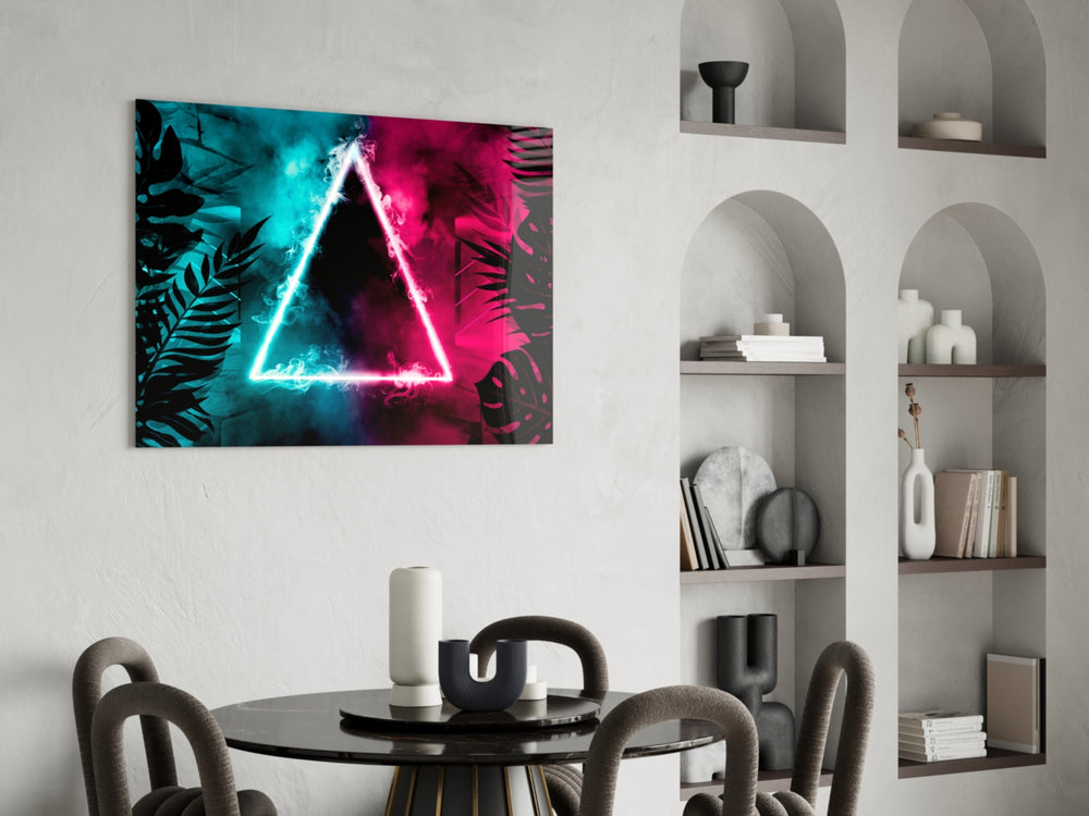 Cinematic neon print bringing tropical edge to a bedroom