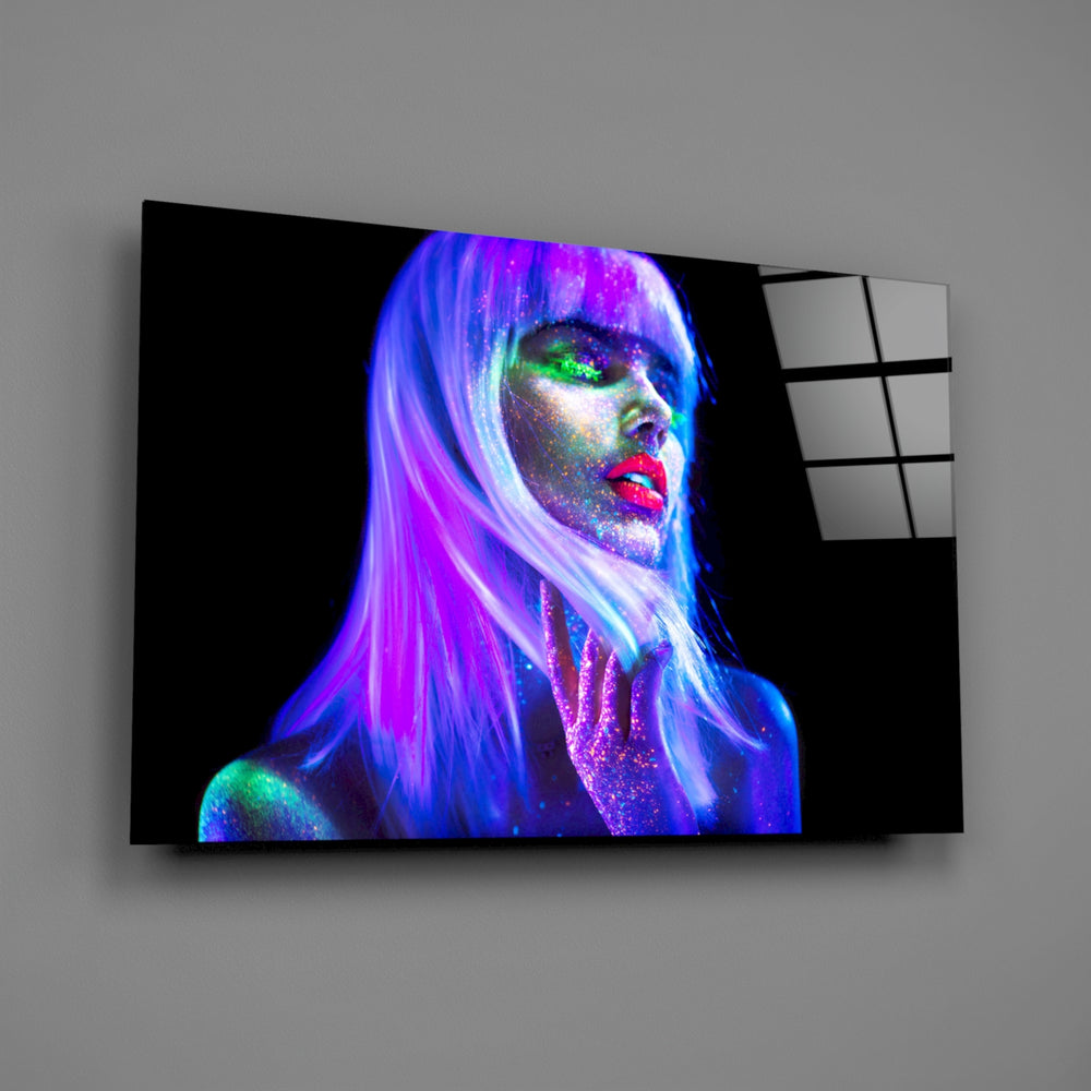 Beauty editorial panel anchoring a salon wall