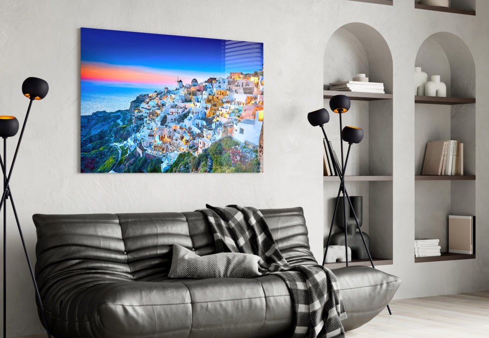 Santorini artwork styled in a study interior