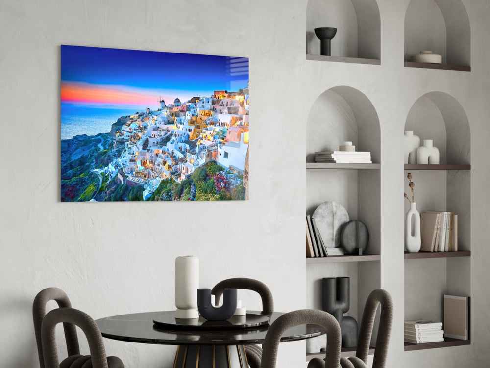 Cinematic travel print bringing Cycladic edge to a hallway