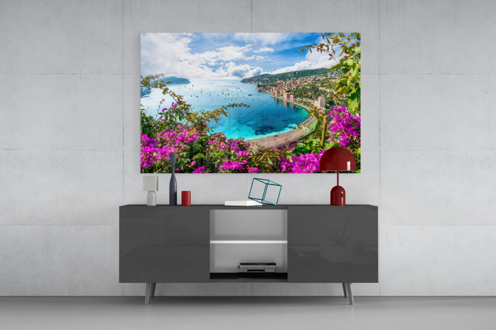 Nice France glass wall art catching light to reveal its painted Riviera tones