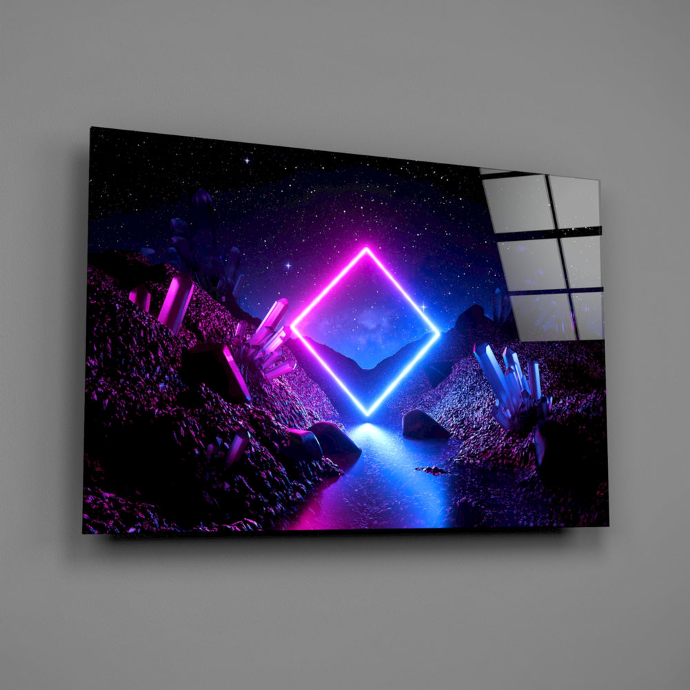 Synthwave panel anchoring a creative loft wall