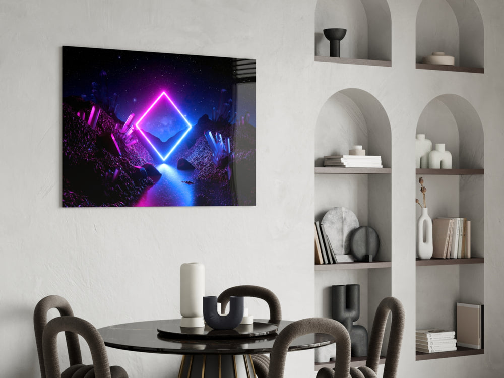 Cinematic synthwave print bringing portal edge to a home office