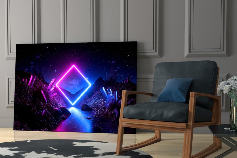 Synthwave yatay panel against an onyx-painted accent wall