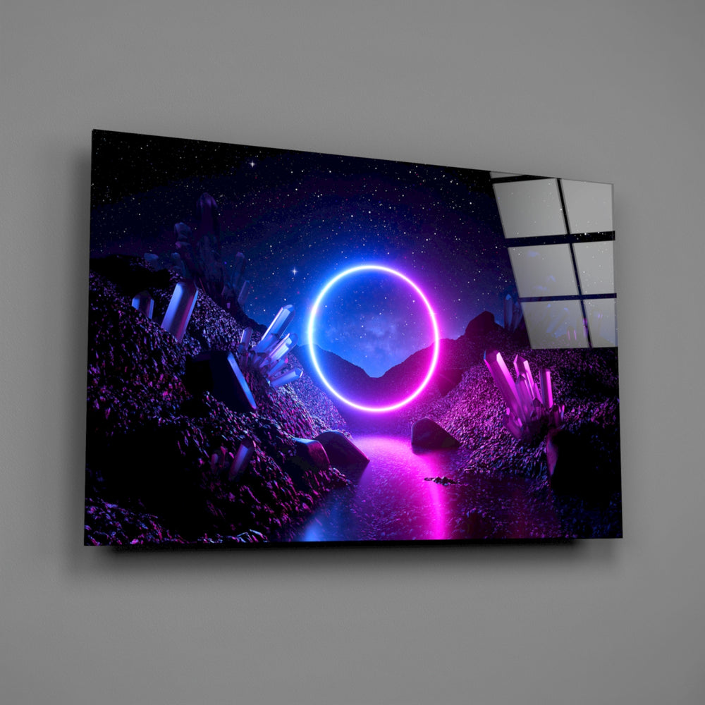 Synthwave panel anchoring a creative loft wall