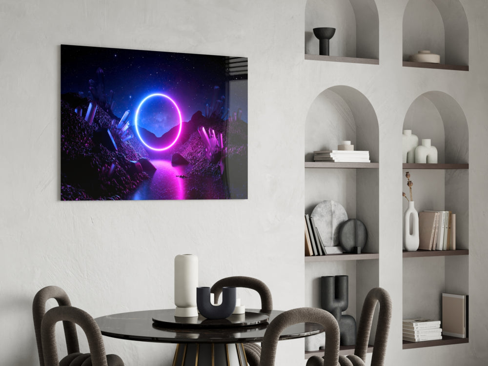 Cinematic synthwave print bringing portal edge to a home office