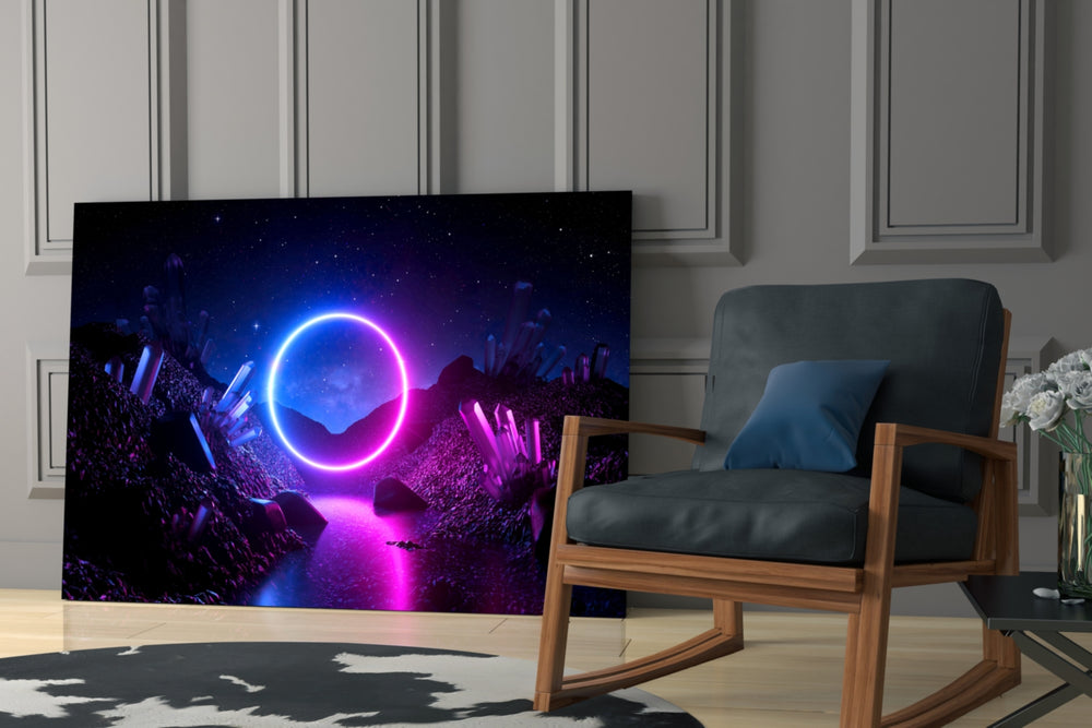 Synthwave yatay panel against an onyx-painted accent wall