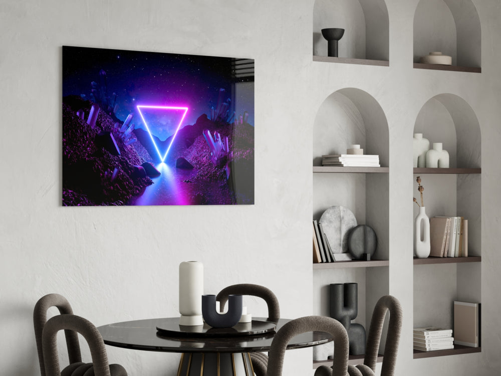 Cinematic synthwave print bringing portal edge to a home office