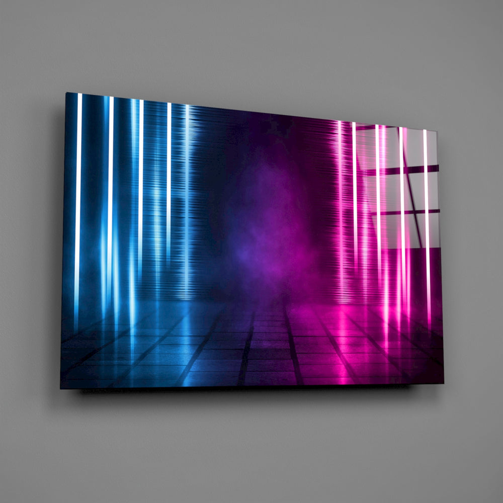 Synthwave panel anchoring a creative loft wall