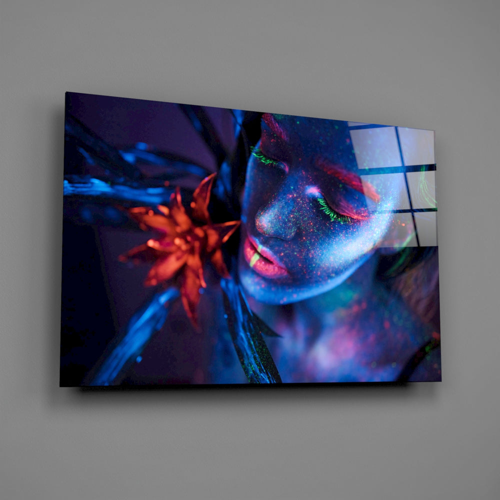 Beauty editorial panel anchoring a salon wall