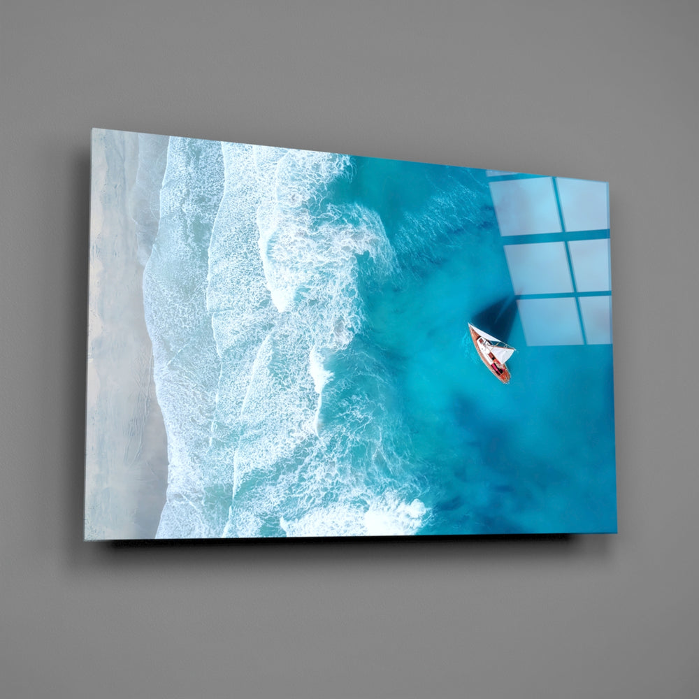 Coastal panel anchoring a hallway wall