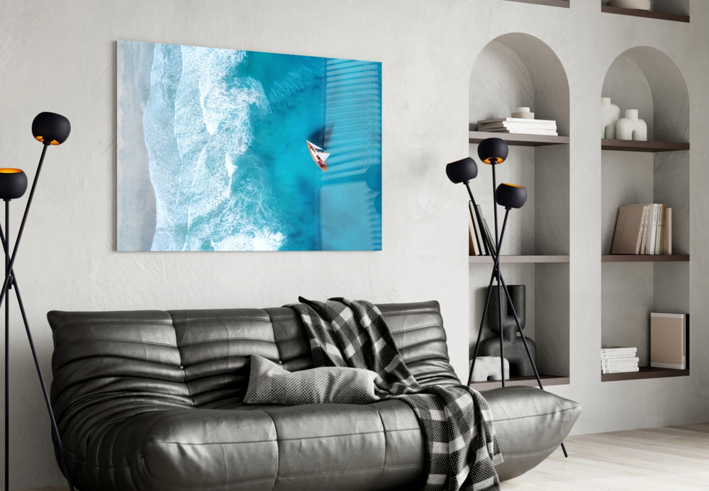 Oceanside artwork styled in a study interior
