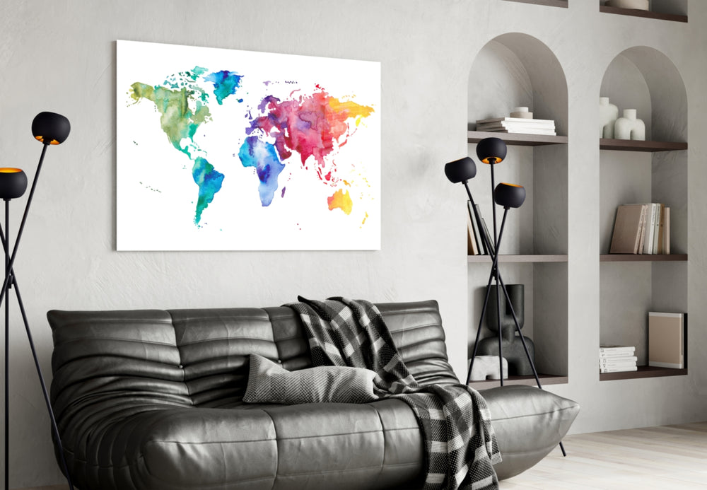 World Map artwork styled in a children's room interior