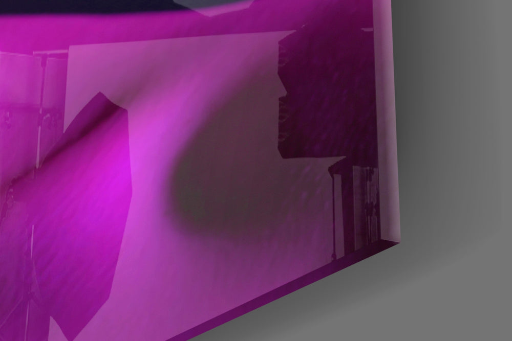 Cinematic artwork in a fashion-themed lounge interior