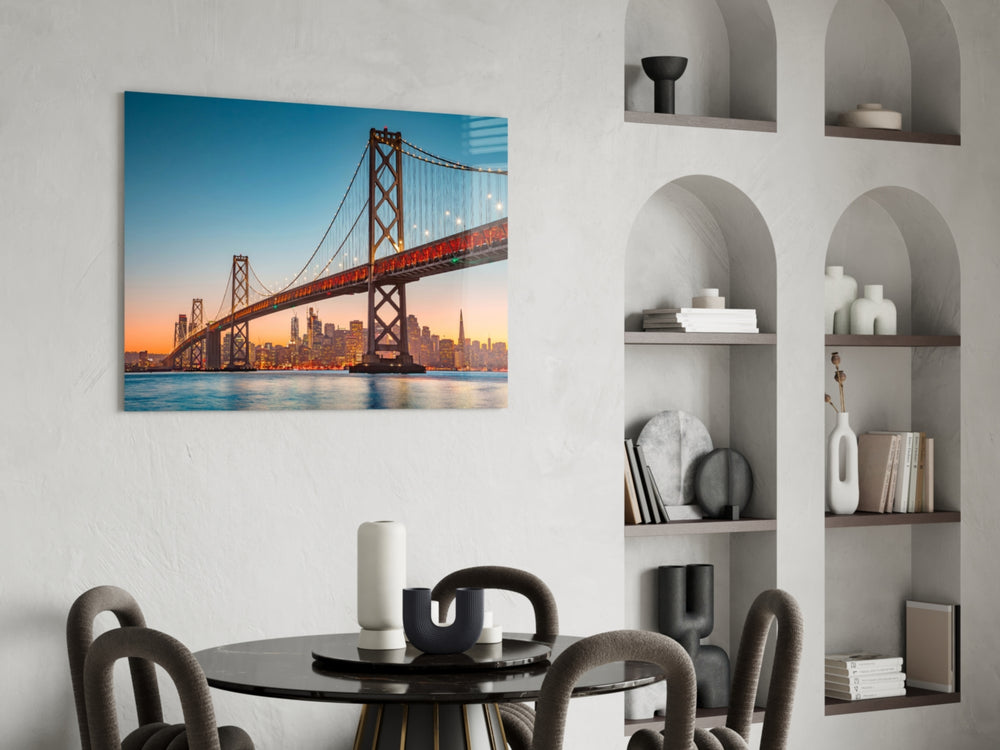Cinematic travel print bringing Bay-Area edge to a hallway