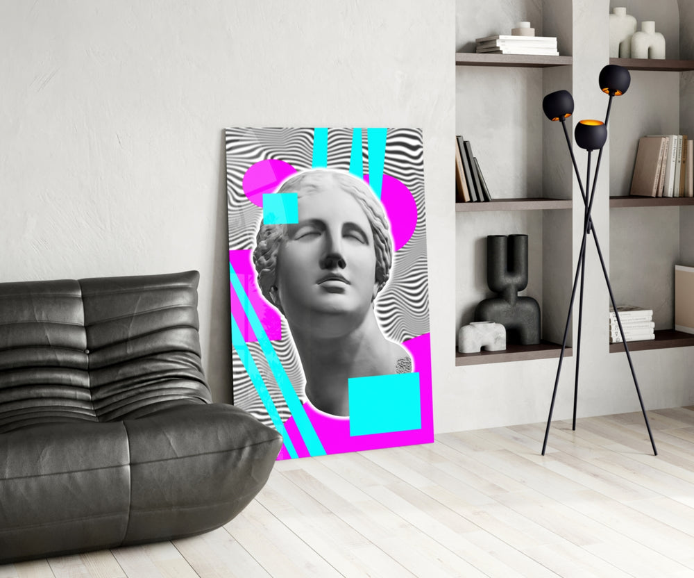 Cinematic pop-classical print bringing vaporwave edge to a bedroom