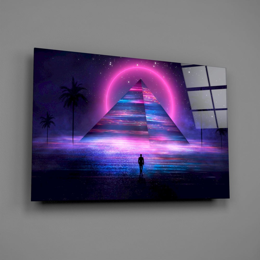 Synthwave panel anchoring a creative loft wall