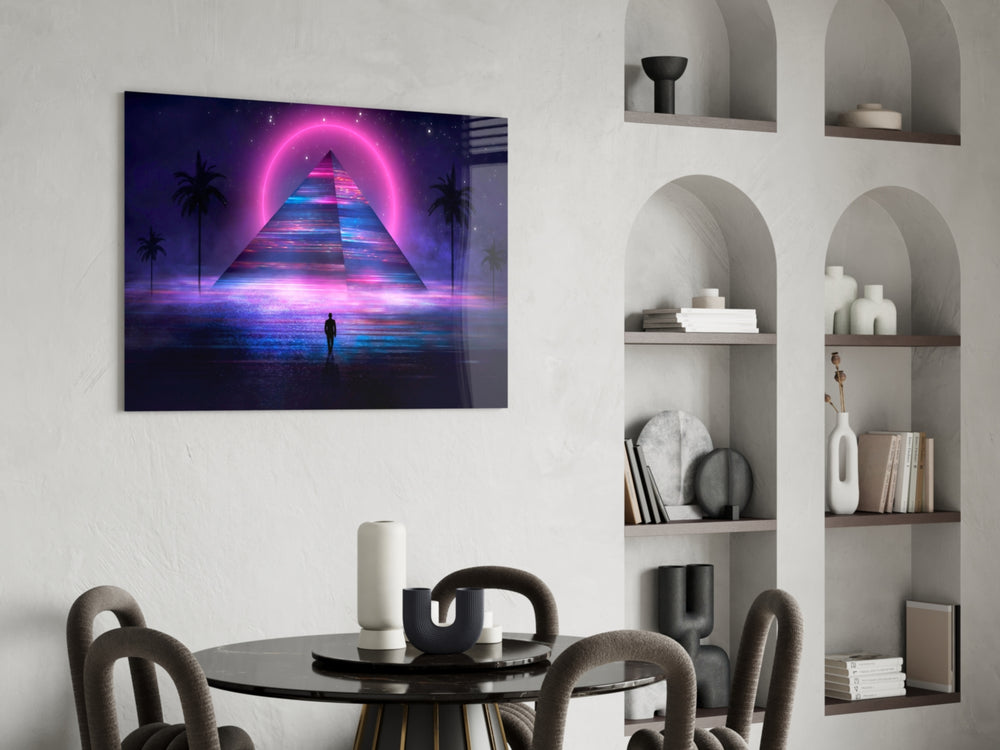 Cinematic synthwave print bringing pyramid edge to a home office