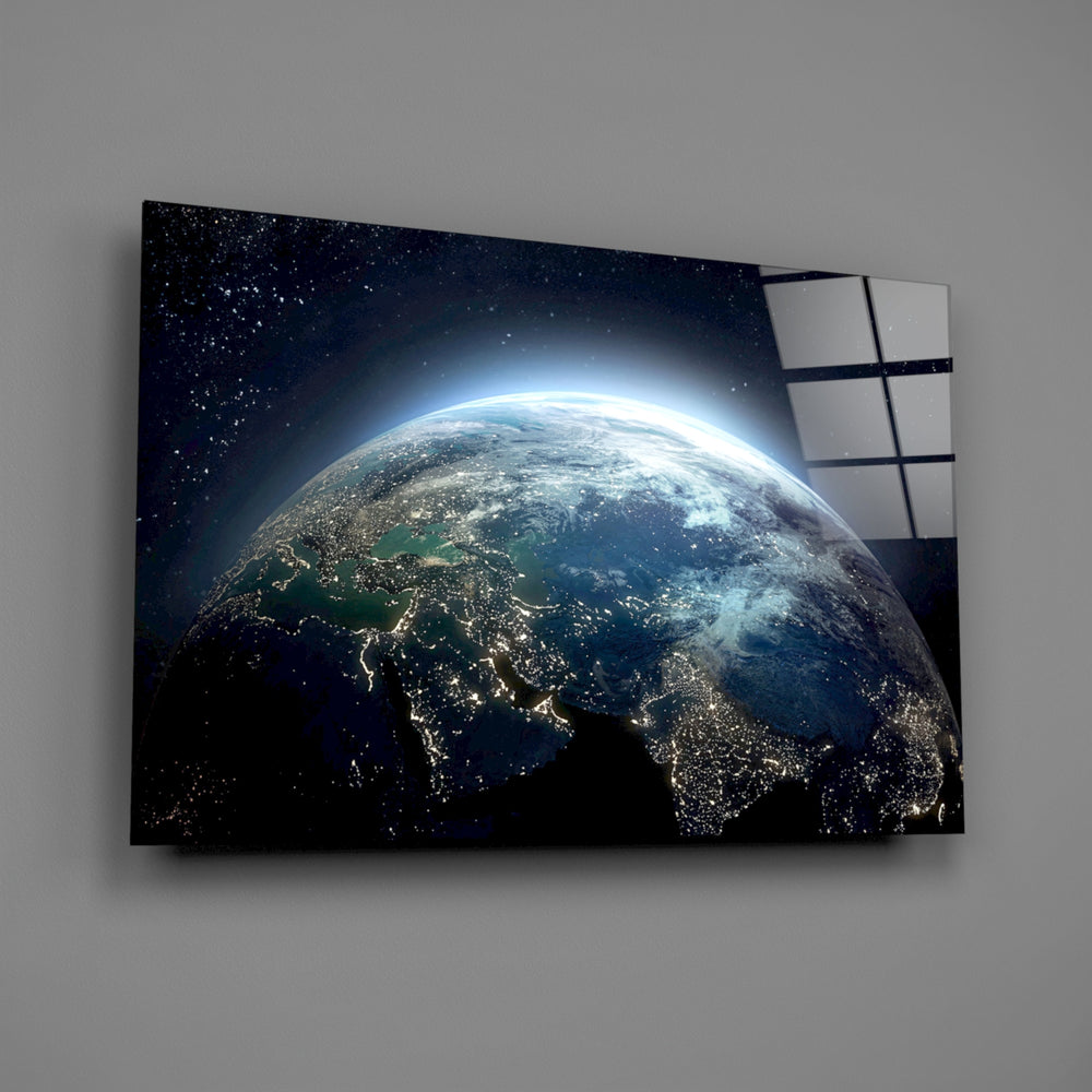 Astronomy panel anchoring a home office wall
