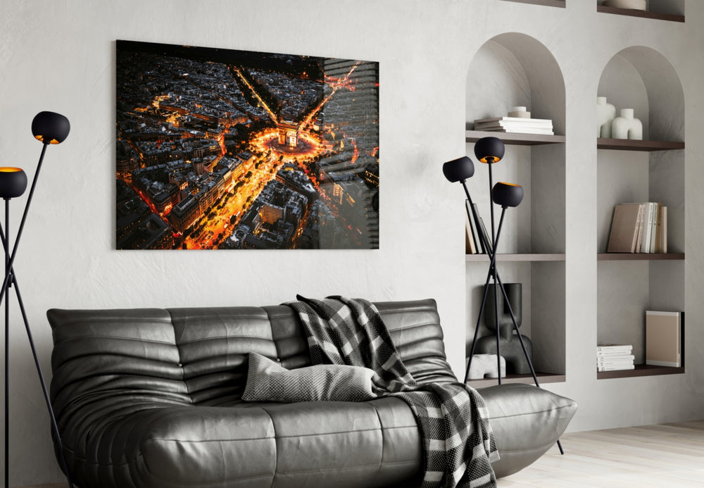 France Night Cityscape artwork styled in a study interior