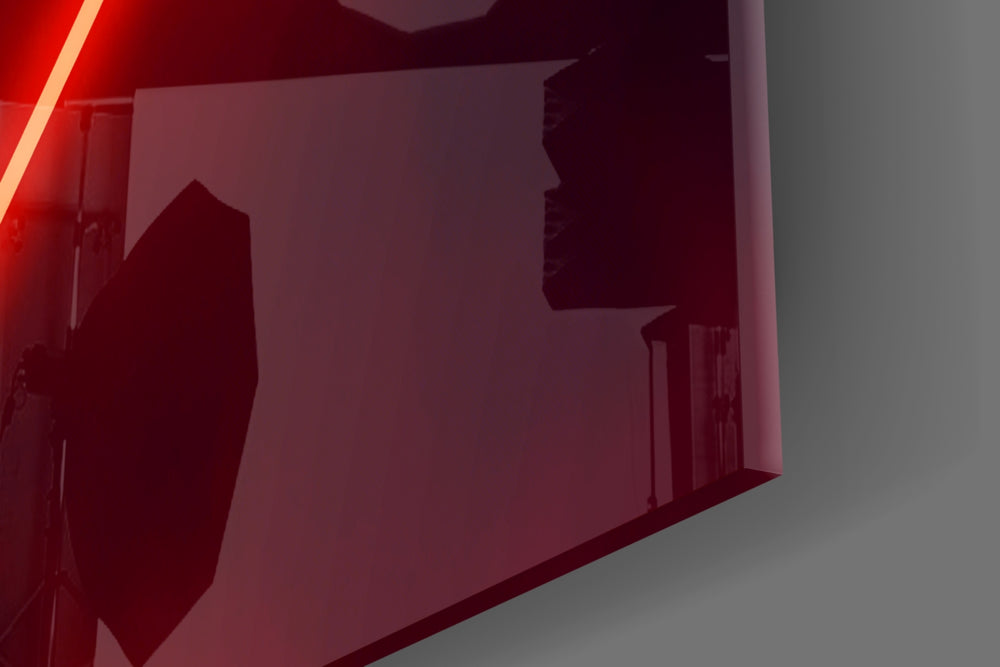 Abstract Art glass wall art catching light to reveal its painted scarlet neon