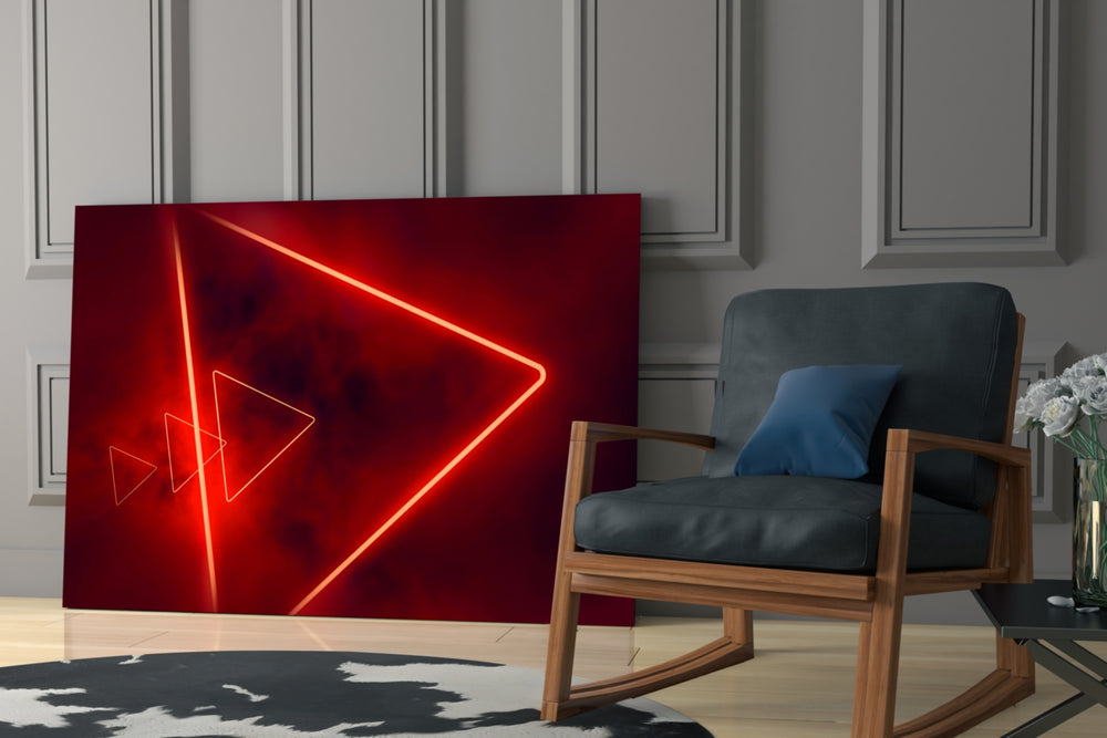 Synthwave yatay panel against a crimson-painted accent wall