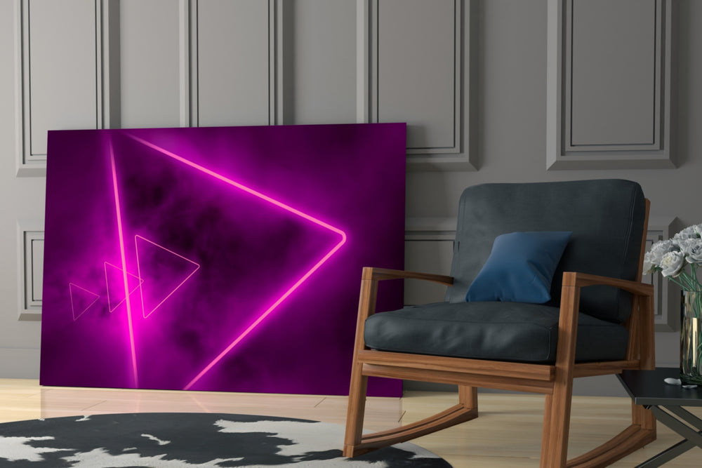 Synthwave yatay panel against a violet-painted accent wall