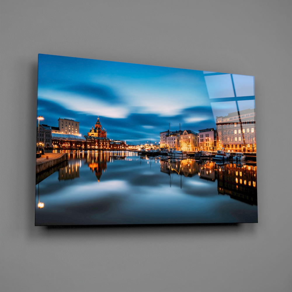 Travel panel anchoring a hotel-styled lounge wall