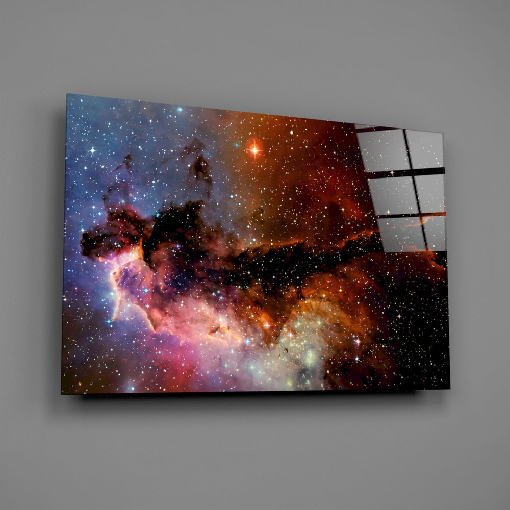 Cosmic panel anchoring a home office wall