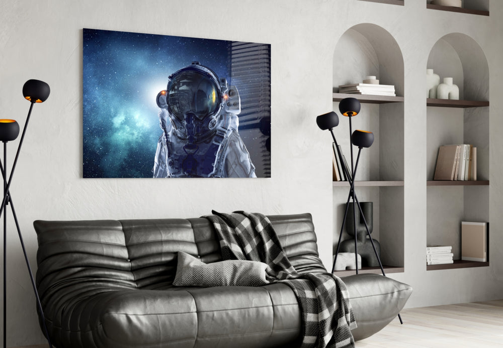 Astronaut In Space artwork styled in a home office interior