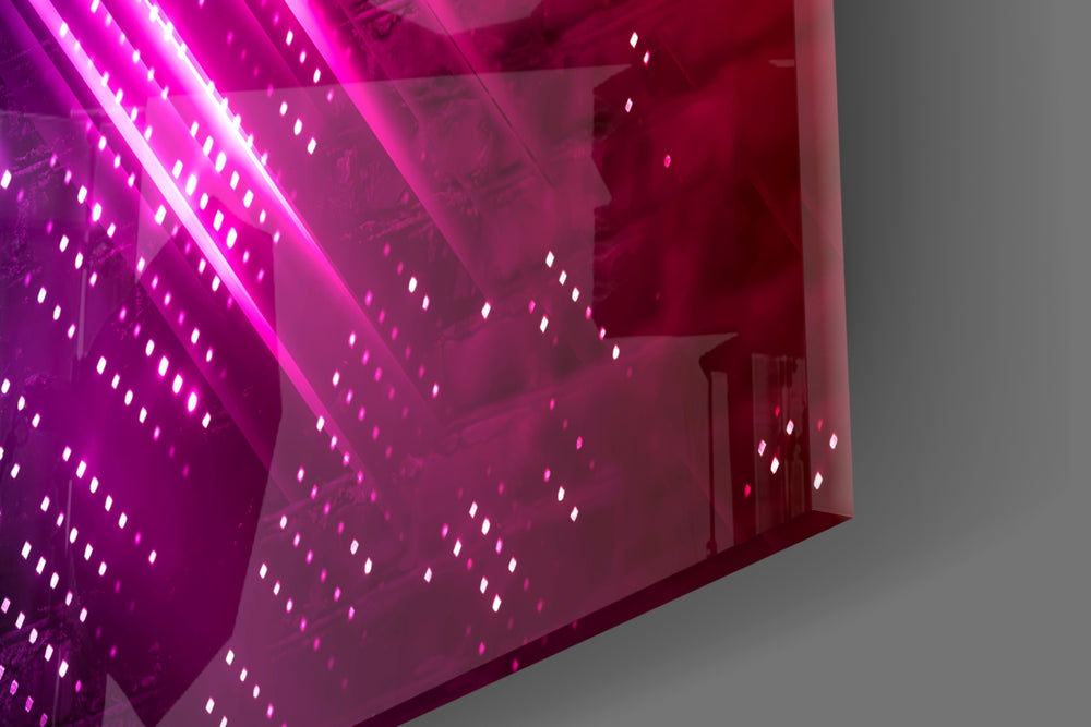 Abstract Art glass wall art catching light to reveal its painted neon chevrons
