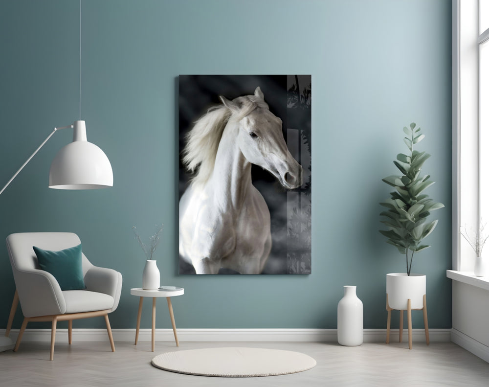 Horse artwork styled in a hallway interior