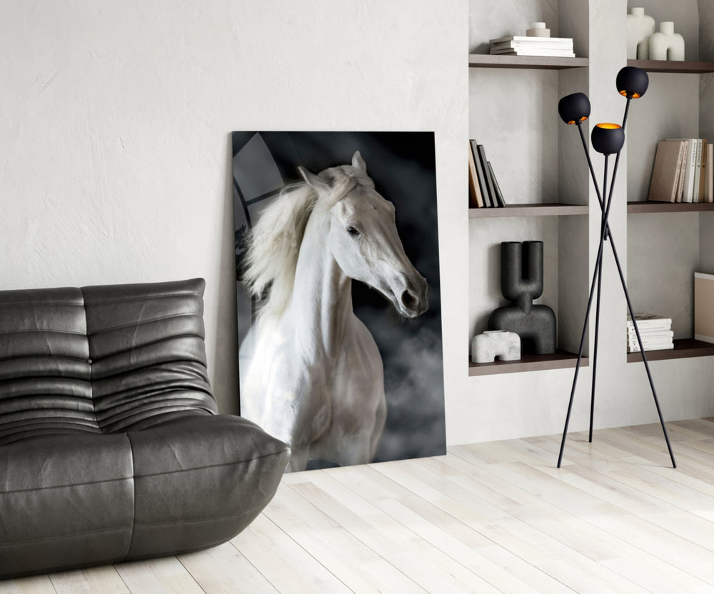 Cinematic equine print bringing equestrian edge to a stable office
