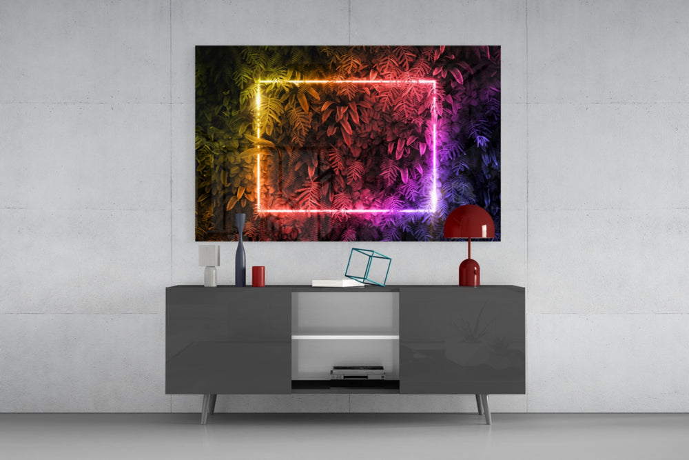 Cinematic artwork in a fashion-themed lounge interior