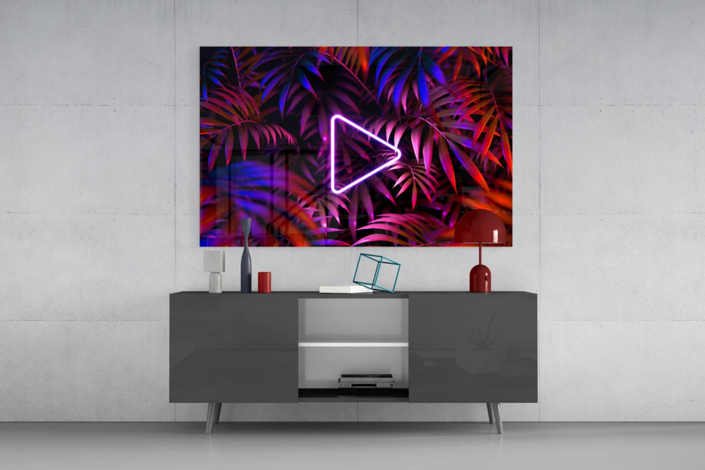 Abstract Art glass wall art catching light to reveal its painted neon jungle