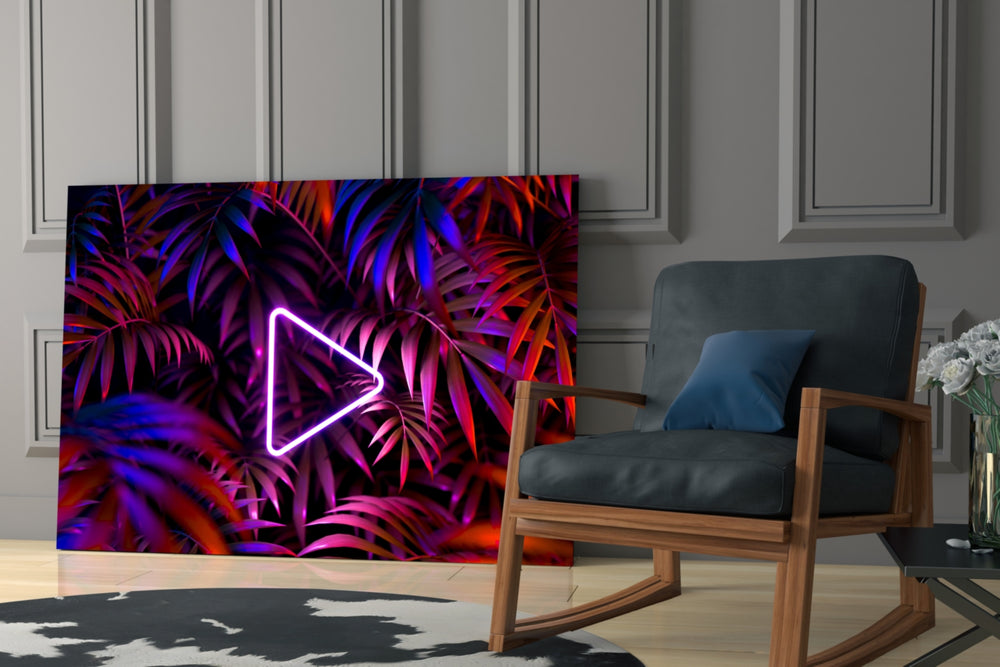 Synthwave yatay panel against an aubergine-painted accent wall