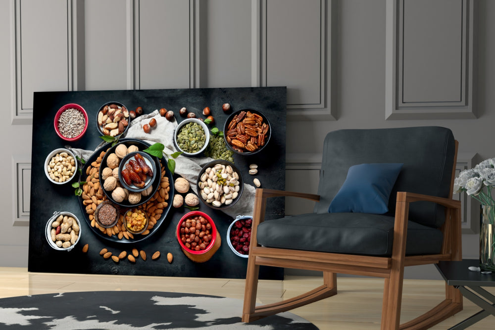 Food yatay panel against a slate-painted accent wall