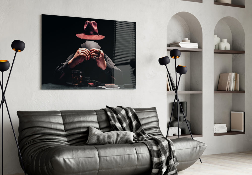 The Mysterious Gambler artwork styled in a poker den interior