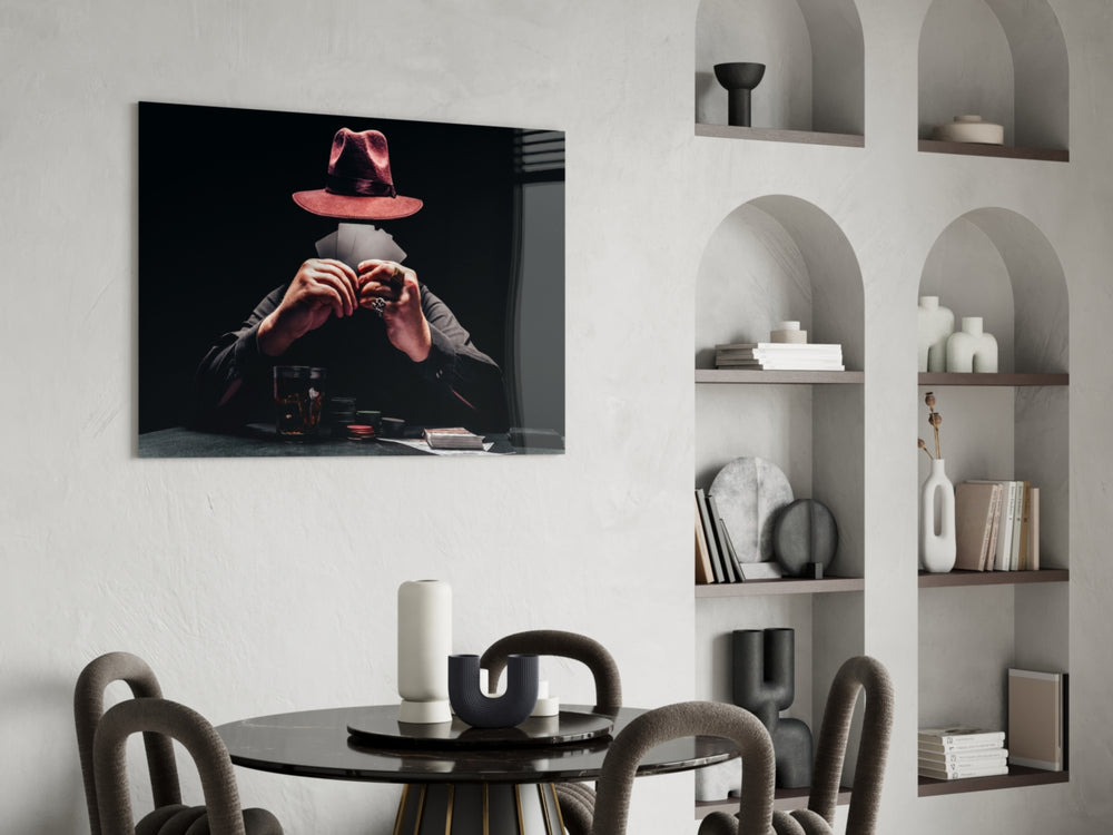 Cinematic casino print bringing noir edge to a basement bar