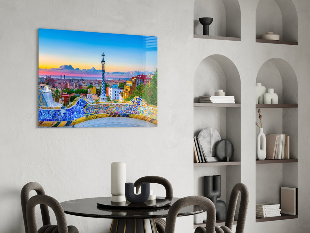 Cinematic travel print bringing Catalan edge to a hallway